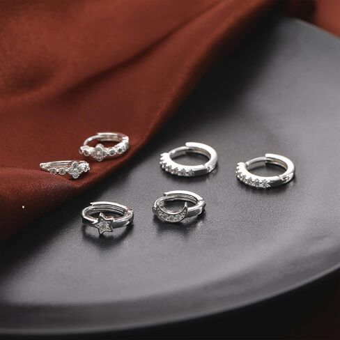 FUNEIA 12 زوجًا من أقراط هوجي مطلية بالذهب عيار 14 قيراط للنساء مكعب زركونيا أقراط دائرية صغيرة مضادة للحساسية مجموعة أقراط غضروف فضية متعددة الثقب للمجوهرات الذهبية للنساء in Kuwait