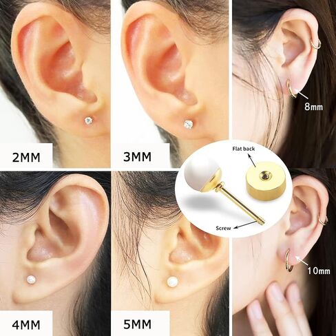 Multiple Sets Small Gold Hoop Earrings for Women Flat Back Stud Earrings Set with CZ Pearl Cartilage Earring for Helix Conch Daith Tragus Piercing Jewelry in Saudi Arabia