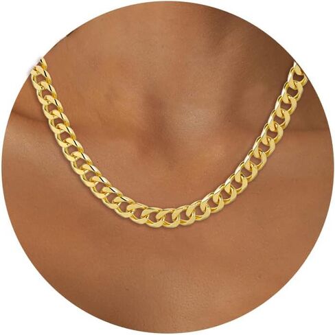 INNERDIVE Chunky Link Chain Necklace,Gold-Plated Cuban Chain Choker Necklace Fashion Antique Statement Choker Collars Necklace Jewelry for Women, Zinc, alloy in Kuwait