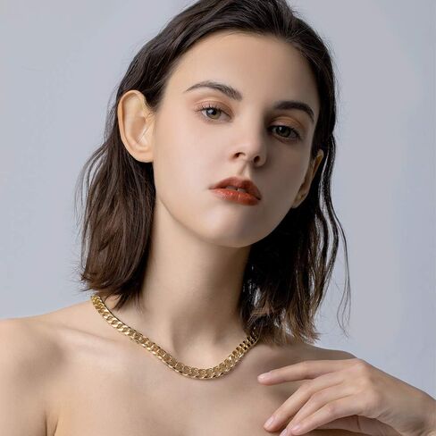 INNERDIVE Chunky Link Chain Necklace,Gold-Plated Cuban Chain Choker Necklace Fashion Antique Statement Choker Collars Necklace Jewelry for Women, Zinc, alloy in Kuwait