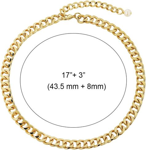INNERDIVE Chunky Link Chain Necklace,Gold-Plated Cuban Chain Choker Necklace Fashion Antique Statement Choker Collars Necklace Jewelry for Women, Zinc, alloy in Kuwait
