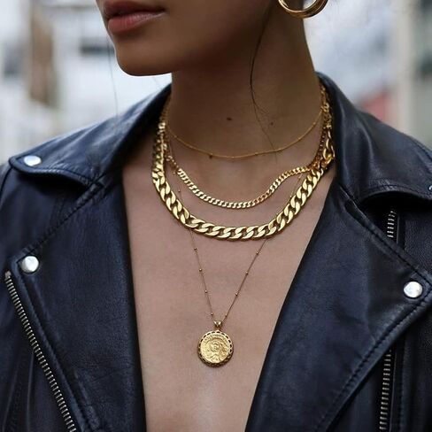 INNERDIVE Chunky Link Chain Necklace,Gold-Plated Cuban Chain Choker Necklace Fashion Antique Statement Choker Collars Necklace Jewelry for Women, Zinc, alloy in Kuwait