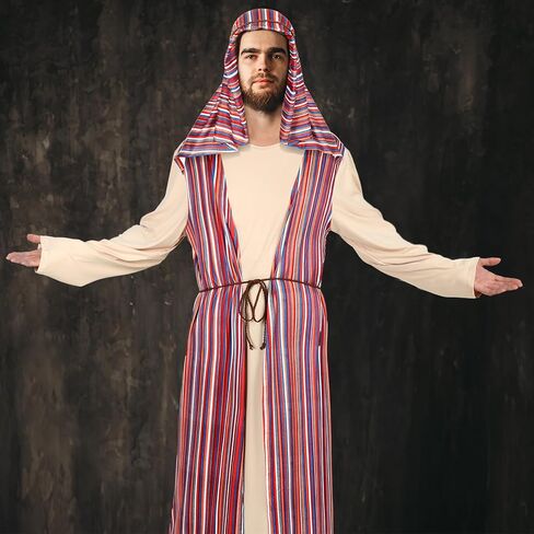 Jenaai 4 Pcs Adult Jesus Costume for Christmas Men Jesus Gown Saint Headpiece Belt Headband for Halloween Christmas Easter Jesus Theme Party Supply in Saudi Arabia