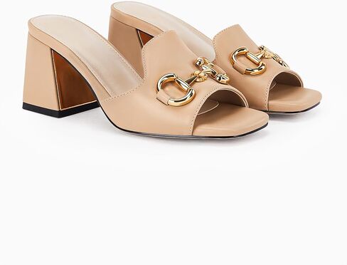 gihubafuil Women's Sandals Peep Toe Slides Chunky Heel Mules Single Band Comfort Slip-on Shoes with Metal Chain for Spring Summer in Saudi Arabia