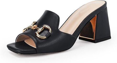 gihubafuil Women's Sandals Peep Toe Slides Chunky Heel Mules Single Band Comfort Slip-on Shoes with Metal Chain for Spring Summer in Saudi Arabia