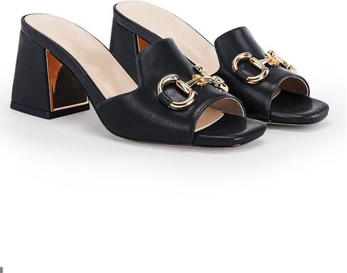gihubafuil Women's Sandals Peep Toe Slides Chunky Heel Mules Single Band Comfort Slip-on Shoes with Metal Chain for Spring Summer in Saudi Arabia