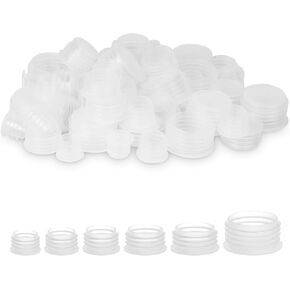 60PCS 6 Size Salt and Pepper Shaker Stoppers - Plastic Reusable Round End Caps for Bottles with Diameters 11/13/15/17/19/24 mm - Clear Replacement Bottle Caps for Bottles, Pipes, and Salt Shakers