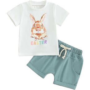Baby Boy Easter Outfits Summer Toddler Bunny Tops and Shorts Infant Boy Easter Clothes Set 2Pcs