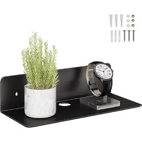 Floating Shelves Metal Wall Mounted Set of 2 Black- Easily Expand Wall Space - Metal Hanging Shelves Display Shelves for Wall Storage for Bedroom, Gaming Room, Living Room, Bathroom, Office