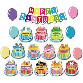 31Pcs Happy Birthday Bulletin Board Set Birthday Wall Classroom Decoration Cutouts for Calendars Bulletin Boards Classrooms.