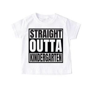 Straight Outta Pre-K/Kindergarten/Preschool Shirt Kids Graduation Outfits Unisex Youth Tee School Graduation Shirt (5-6 Years, Straight Outta Kindergarten-White T-shirt)