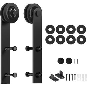 skysen Sliding Barn Door Hardware Roller Set Black (LK-I Shape Hanger)