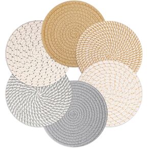 Billbotk 8" Trivets for Hot Dishes, Hot pots and Pans, 6 Heat Resistant Hot Pads, Pot Holders for Kitchen, Hot Plate Mats for Table, Kitchen Decor for Counter, Home Essentials, Farmhouse(Boho)