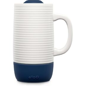Ello Jane 18oz Ceramic Travel Mug with Handle, Splash-Resistant Slider Lid and Built-in Coaster, Perfect for Coffee and Tea, BPA Free, Dishwasher Safe