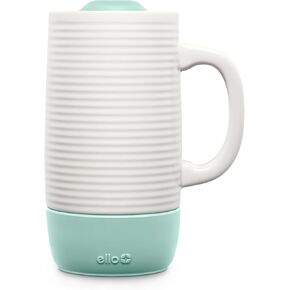Ello Jane 18oz Ceramic Travel Mug with Handle, Splash-Resistant Slider Lid and Built-in Coaster, Perfect for Coffee and Tea, BPA Free, Dishwasher Safe