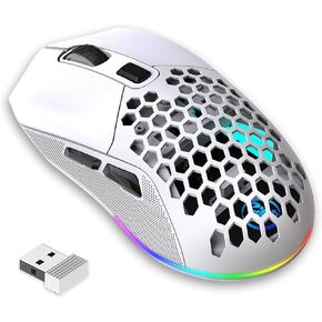 Lightweight Gaming Mouse,Rechargeable Wireless Gaming Mouse with USB Receiver RGB Backlight Computer Mouse for Laptop PC（White）