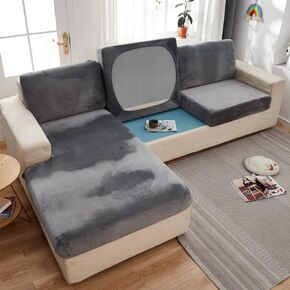 Soft Velvet Sofa Cushion Covers - Stretch Anti-Slip Sofa Covers Couch Cushion Covers for Sectional Sofa L Shape, Sofa Cushion Slipcover Furniture Protector (Navy, Large Single Seat Cover)