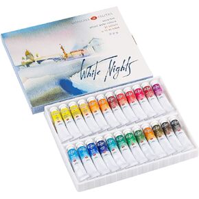 White Nights Extra Fine Artists Grade Professional Watercolor set 24 tubes 10ml in Cardboarb Box by Nevskaya Palitra