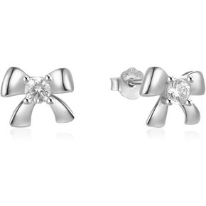 Dainty Bow Small Stud Earrings for Women Girls 925 Sterling Silver Hypoallergenic Cute Ribbon Butterfly Present Bowknot Studs Cartilage Tragus Post Fashion Birthday Holiday Jewelry Gifts