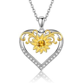 MONGAS Sunflower Necklace Sterling Sliver Sunflower Heart Necklace Pendant Heart Jewelry Sunflower Gifts for Women Birthday