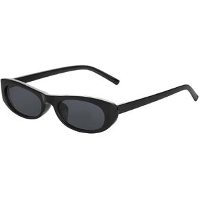 Elongated Narrow Cat Eye Sunglasses for Women Men 90s Sun Glasses Womens Small Oval Sunglasses Black Shades