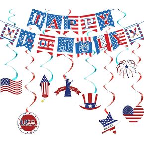 USA Banner Independence Day Celebration Hanging Decorations Red White and Blue Theme Party Supplies Patriotic Decorations，Independence Day Party Decorations & Decor