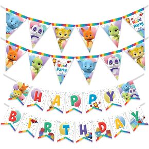 Treasures Gifted Officially Licensed Jim Henson’s Word Party Banners Set of 3 - (1) Word Party Birthday Banner & (2) Word Party Banner Triangle Pennants - Word Party Birthday Party Supplies