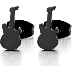 2pcs Mens Womens Stainless Steel Black Guitar Stud Earrings