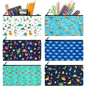 Colarr 6 Pieces Dinosaur Pencil Pouch for Boys Girls Cute Canvas Pencil Case for Teens Cosmetic Bags for Stationery Office Supplies Birthday Christmas Graduation (Dinosaur)