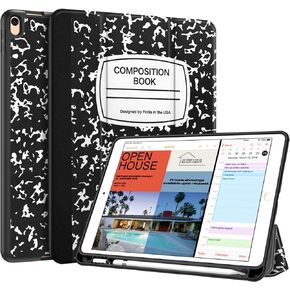 Fintie SlimShell Case for iPad Air 3rd Gen 10.5" 2019 / iPad Pro 10.5 Inch 2017 with Built-in Pencil Holder - Lightweight Smart Stand Soft TPU Back Cover, Auto Wake/Sleep (Composition Book)