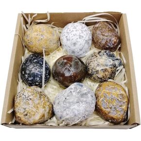 Brazilian Agate Rough Rock 9Pcs Small Health Stress Exercise Massage Balls Healing Crystal Stone for Tumbling Specimen Collection Ornaments 2-3Lbs