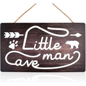 Little Man Cave Sign, Wooden Door Sign for Little Boy Nursery Room Wall Art, Wood Baby Toddler Kids Bedroom Living Room Hanging Rustic Wood Sign Decor, Toddler Boy Room Decor -Bear in Kuwait