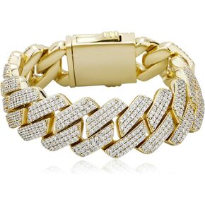 TOPGRILLZ Cuban Link Bracelet for Men Gold Diamond Cuban Link Bracelet for Women 3Row 20mm Miami Gold Jewelry 14K Gold Plated Iced out Straight Edge Rapper Costume