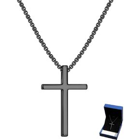 YADOCA 925 Sterling Silver Cross Necklace for Men - Silver Black Gold Mens Cross Necklaces Chain Crucifix Cross Pendant Necklaces 2.5mm Stainless Steel Cross Chain 18-22 Inch 1PCS