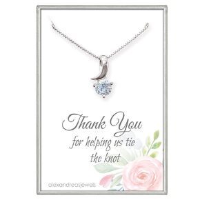 Sterling Silver Crystal Necklace, Thank You for Helping Us Tie The Knot Necklace, Bridesmaid Gift Necklace, Maid of Honor Proposal Gift Necklace, Bridal Party Jewelry (18 inches plus 2-incih extender)
