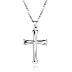Sterling Silver Cross Necklace for Men Women 925 Sterling Silver Cross Pendant With 2mm Sterling Silver Curb Cuban Chain Necklace Handmade Cross Jewelry Religious Gift (Length 20 Inches)