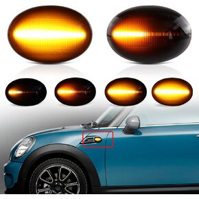 LED Side Marker Light Assembly for MINI Cooper R55 R56 R57 R58 R59 2006-2015, Smoked Lens Sequential Amber Front Fender Turn Signal Blinker, 2PCS