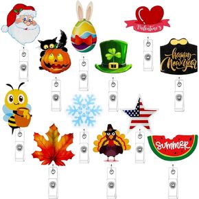 12 Pcs Holiday Badge Reels Badge Holder Retractable Badge Clip Felt Nurse Badge Reel Holders with Clip for Teachers Doctor Employees Volunteers USA Patriotic Day (Cute Style)