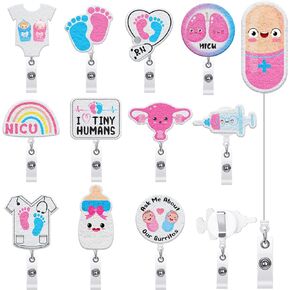 12 Pieces Nurse Badge Reels Felt Retractable Rn Heart Stethoscope Badge Holder with Clip for Nurses Doctors ID Badges Name Cards Lanyards