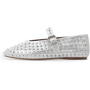 Women's Silver Flats Cute Rounded Toe Buckle Pumps for Lady Fashion Elegant Single Shoes