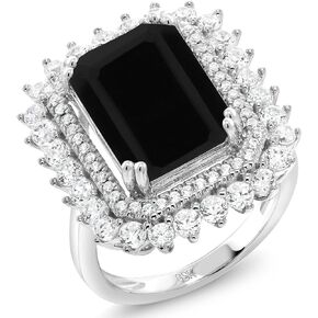 Gem Stone King 925 Sterling Silver Black Onyx Ring For Women (5.60 Cttw, Emerald Cut 14X10MM, Gemstone Birthstone, Available In Size 5, 6, 7, 8, 9)