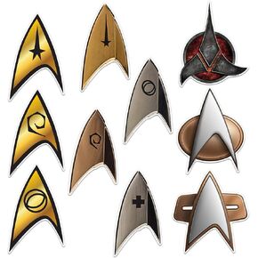 Star Trek Badges Large Sticker Pack Die Cut Vinyl Large Deluxe Stickers Variety Pack of 10 Stickers - Laptop, Water Bottle, Scrapbooking, Tablet, Skateboard, Indoor/Outdoor