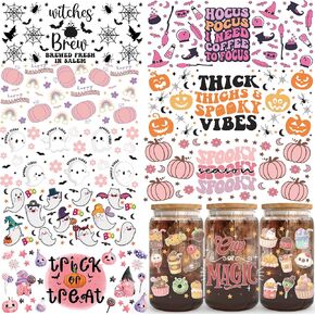 Uv Dtf Cup Wraps for 16 oz Breast Cancer Awareness 9 Sheets Decals Bulk Uvdtf transfer stickers, DTF Wraps Glass Stickers for Cups, Ready to Press Apply Uv Cup Wraps