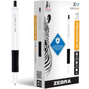 Zebra Pen Sarasa Dry X20+ Retractable Gel Pen, Plastic Barrel, Medium Point, 0.7mm, Blue Ink, 12-Pack
