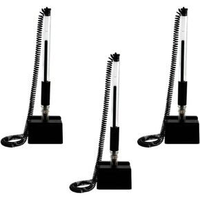 NUOBESTY 3pcs Secure Counter Pens with Adhesive Chain Desktop Gel Ink Pen Security Pen Holder Stand Type Spring Joint Pen for Reception Desk