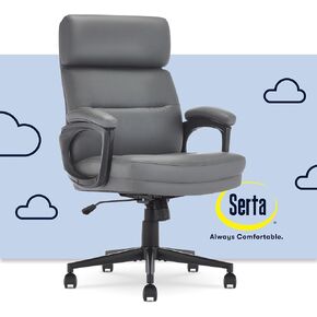 Serta Comfort Executive Mid-Back OfficeChair Semi Plush Cushion Seat, Padded Armrests, SertaQuality Foam, Metal Swivel Base, Ergonomic Computer DeskChair for Home or Office, Bonded Leather, Brown
