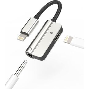 Iphone Headphone Adapter 2in1 AUX Jack Cable Lightning to 3.5mm Splitter Dongle Charge Cord Apple MFI Certified Audio Adaptador Para Earphone Compatible for 13 12 11ProMax Mini Xs Se 7 X Xr 8Plus Ipad