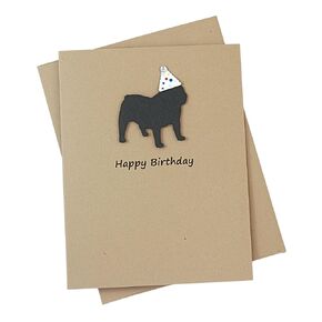 Bulldog Birthday Card | Black English Dog theme Pet Greeting cards | Confetti Party Hat