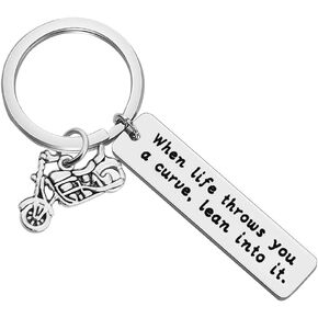 Father's Day Gift Motorcycle Keychain When Life Throws You a Curve Lean into It keychain Bike Lover Gift motorcycle lover gifts for men Bike Gift Motorcycle Keychains for Husband Boyfriends