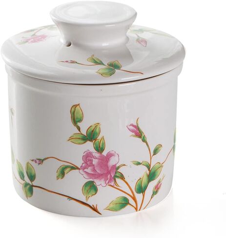 XELA Porcelain Butter Keeper Crock, French Butter Crock for Counter, Butter Keeper With Water Line for Fresh Spreadable Butter- Flower pattern in Saudi Arabia